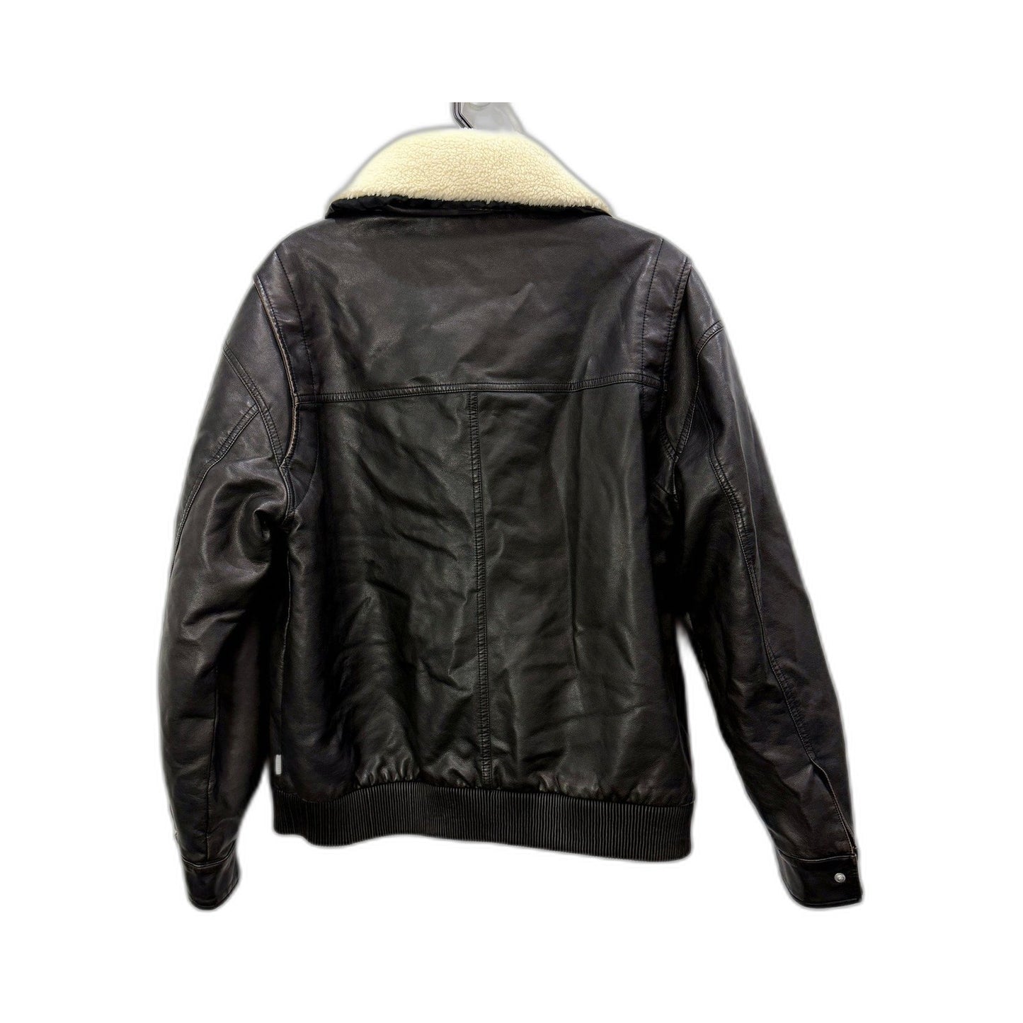 Arvust Mens Leather Bomber Jacket with Faux Fur Collar, Dark Brown, Size M NEW