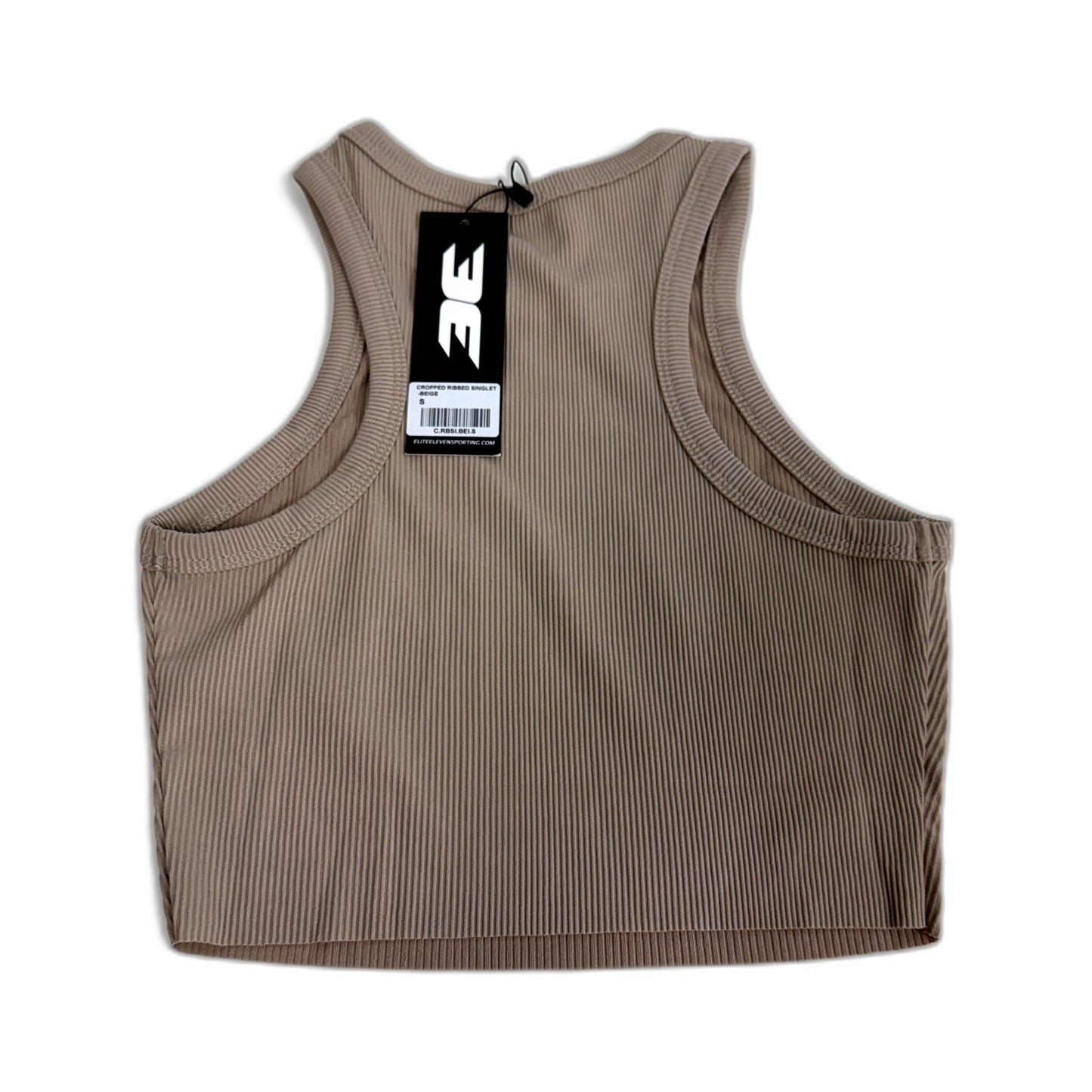 Elite Eleven Womens Cropped Ribbed Singlet in Beige, Size S NEW