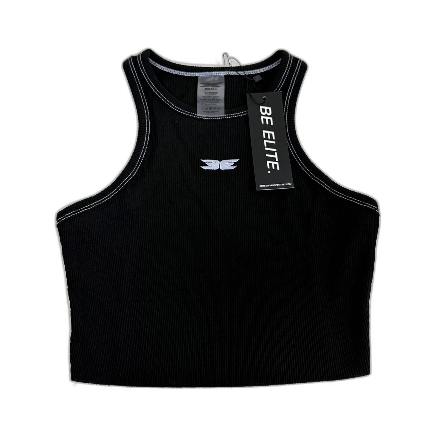 Elite Eleven Womens Cropped Ribbed Singlet Black Athletic Workout Top Size S NEW