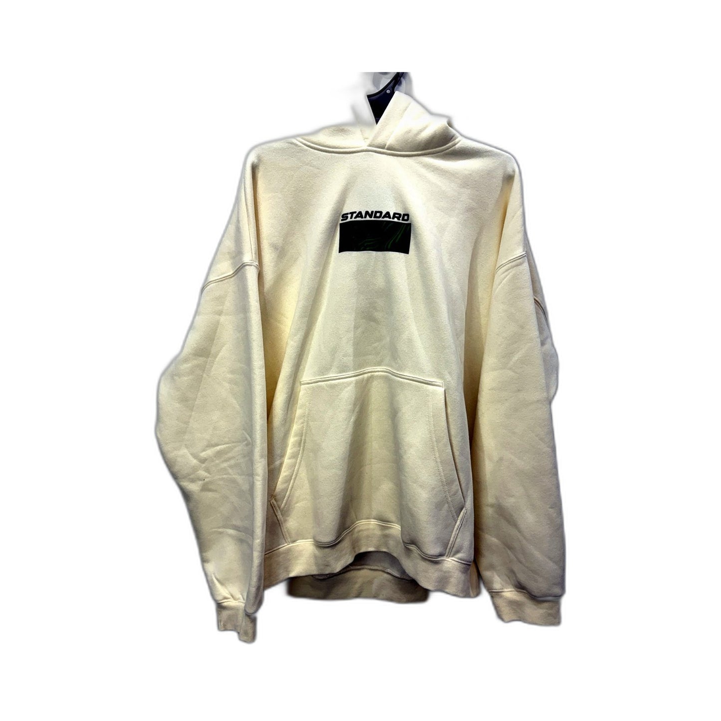 Standard Mens Pullover Hoodie with Graphic Print in Cream, Size XL NEW
