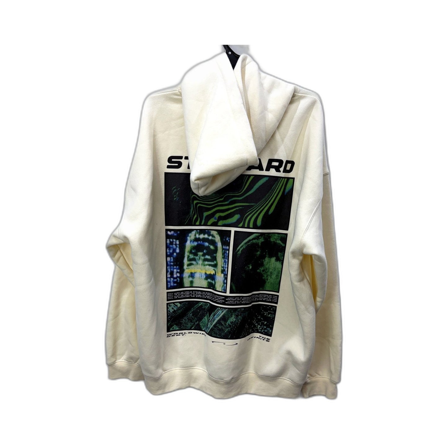Standard Mens Pullover Hoodie with Graphic Print in Cream, Size XL NEW