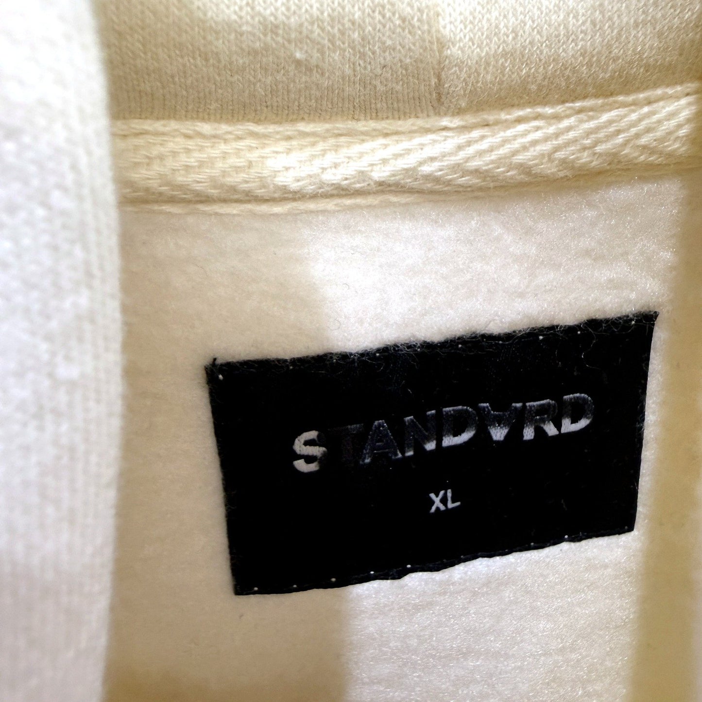 Standard Mens Pullover Hoodie with Graphic Print in Cream, Size XL NEW
