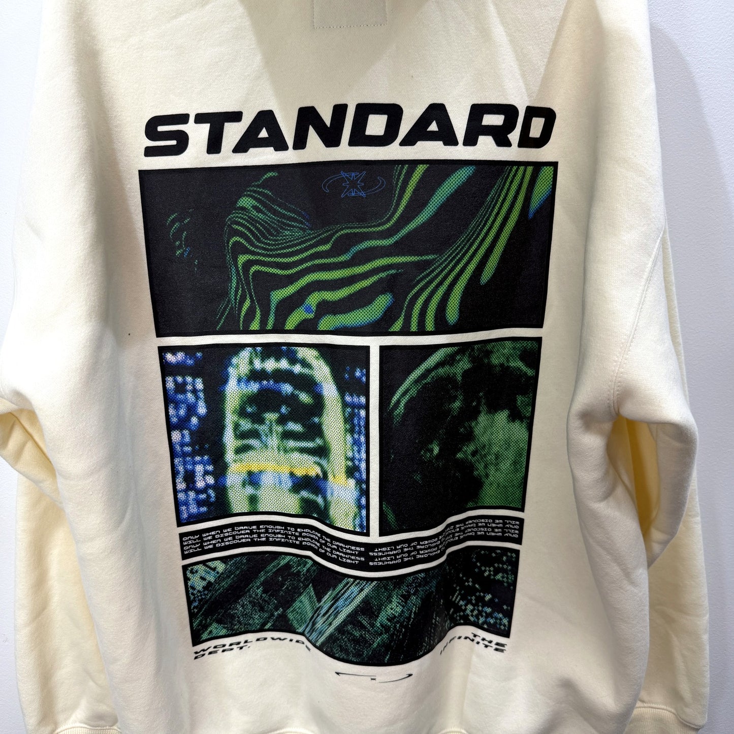 Standard Mens Pullover Hoodie with Graphic Print in Cream, Size XL NEW