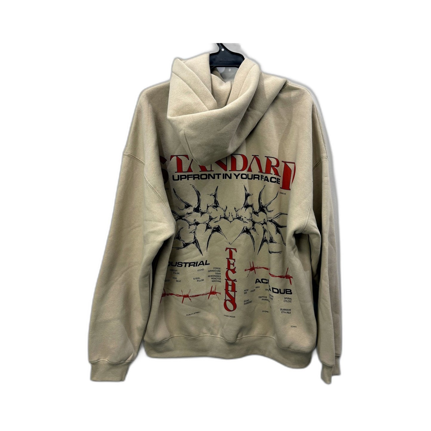Standard Mens Pullover Techno Hoodie in Beige for Medium Size NEW