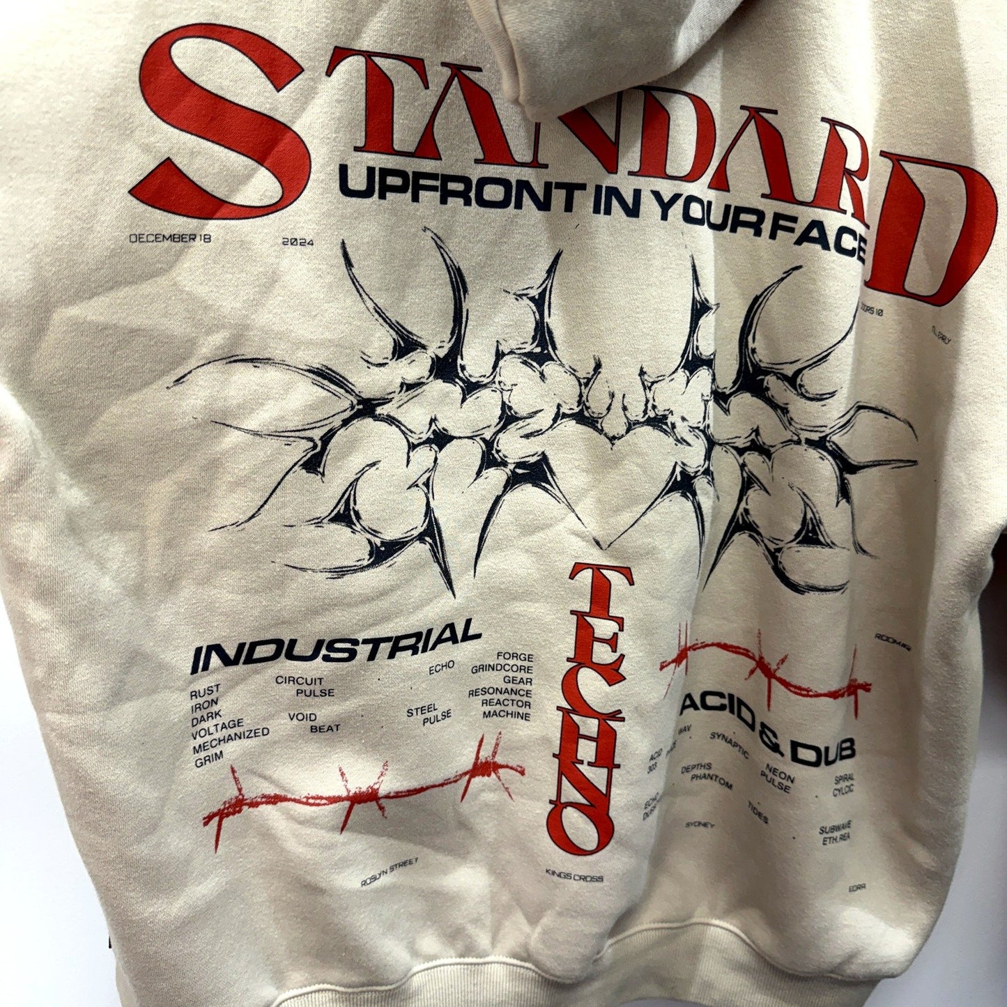 Standard Mens Pullover Techno Hoodie in Beige for Medium Size NEW