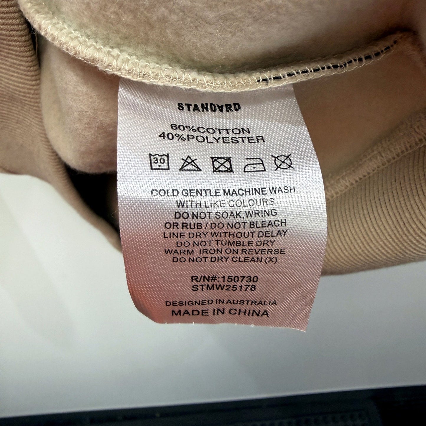 Standard Mens Pullover Techno Hoodie in Beige for Medium Size NEW