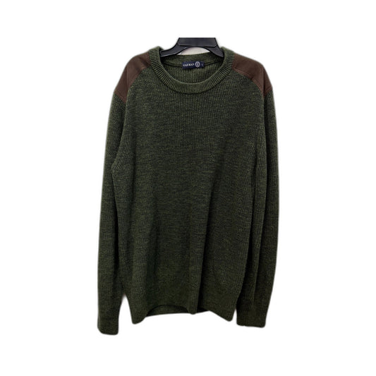 Gazman Mens Knit Crew Neck Jumper with Suede Shoulder Patches Olive Green NEW