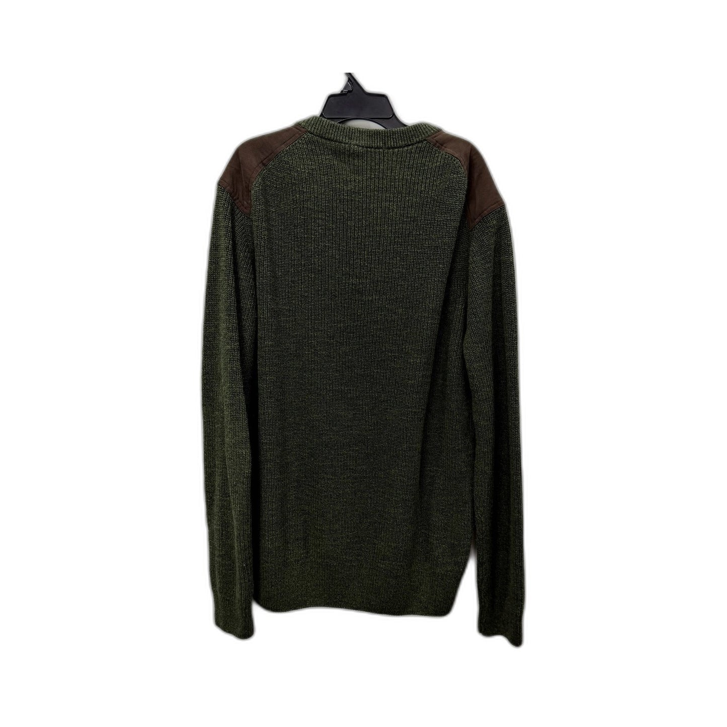 Gazman Mens Knit Crew Neck Jumper with Suede Shoulder Patches Olive Green NEW