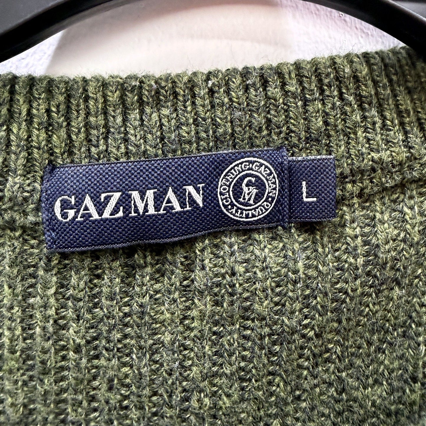 Gazman Mens Knit Crew Neck Jumper with Suede Shoulder Patches Olive Green NEW