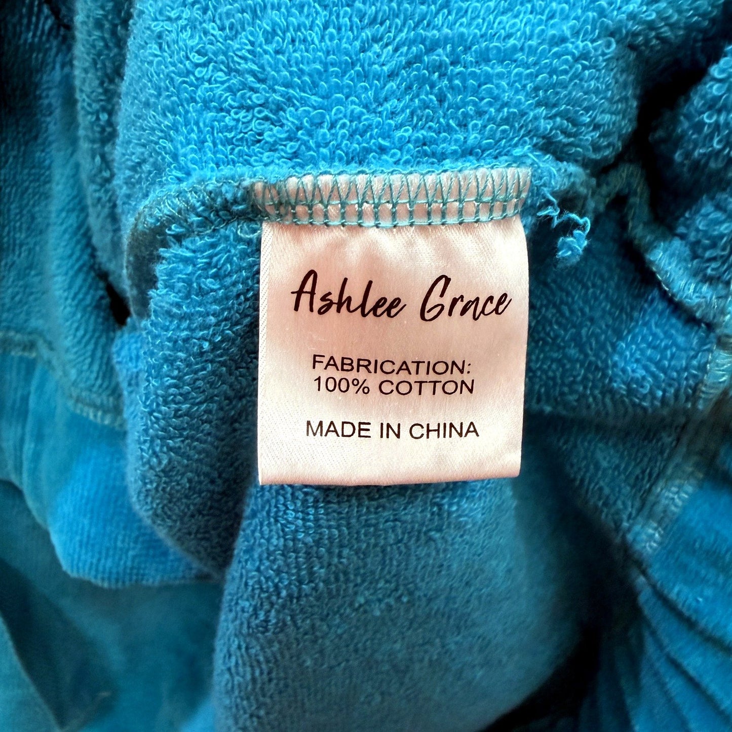 Ashlee Grace Unisex Luxe Hooded Zip-Up Towelling Swim Robe Aqua Size 4