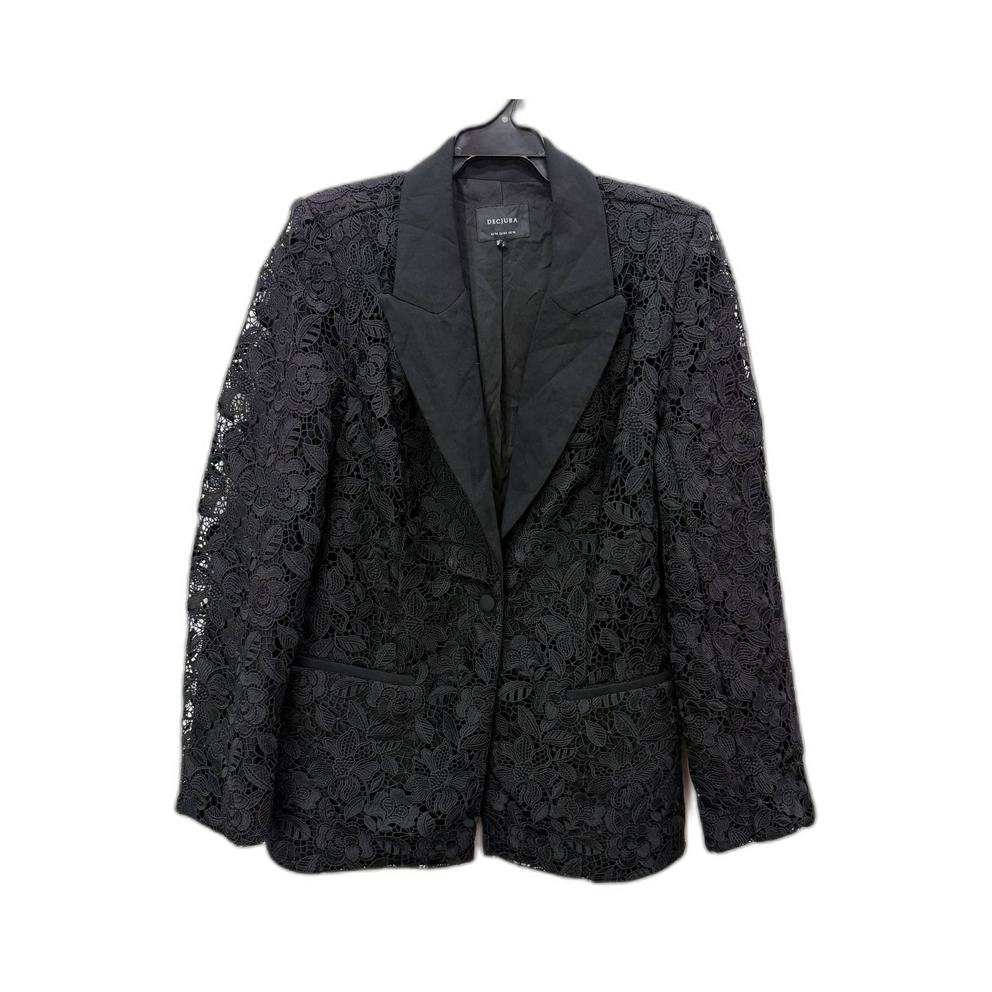 Deciuba Womens Lace Floral Blazer Jacket in Black for Size 14