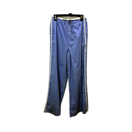 Subtitled Womens Striped Elastic Waist Pants Lace Seam Blue and White Size M