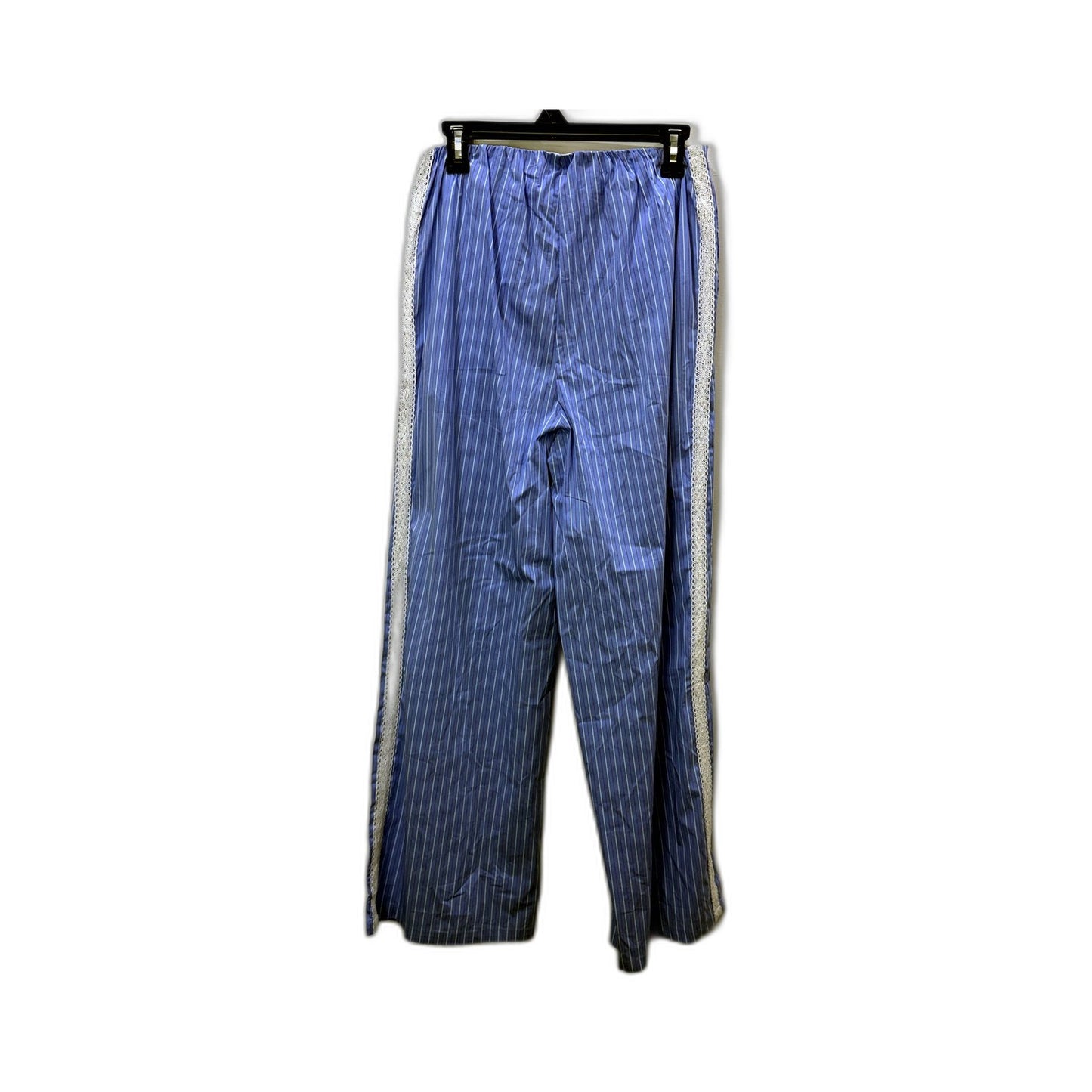 Subtitled Womens Striped Elastic Waist Pants Lace Seam Blue and White Size M