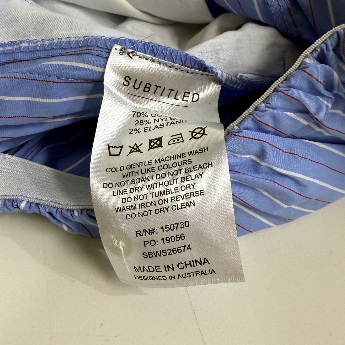 Subtitled Womens Striped Elastic Waist Pants Lace Seam Blue and White Size M
