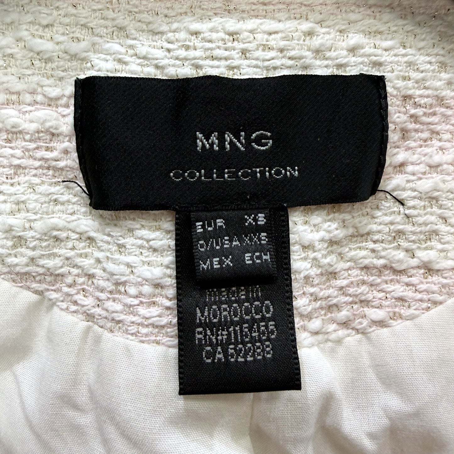 MNG Collection Womens Distressed Tweed Jacket in White and Pink, XS Size