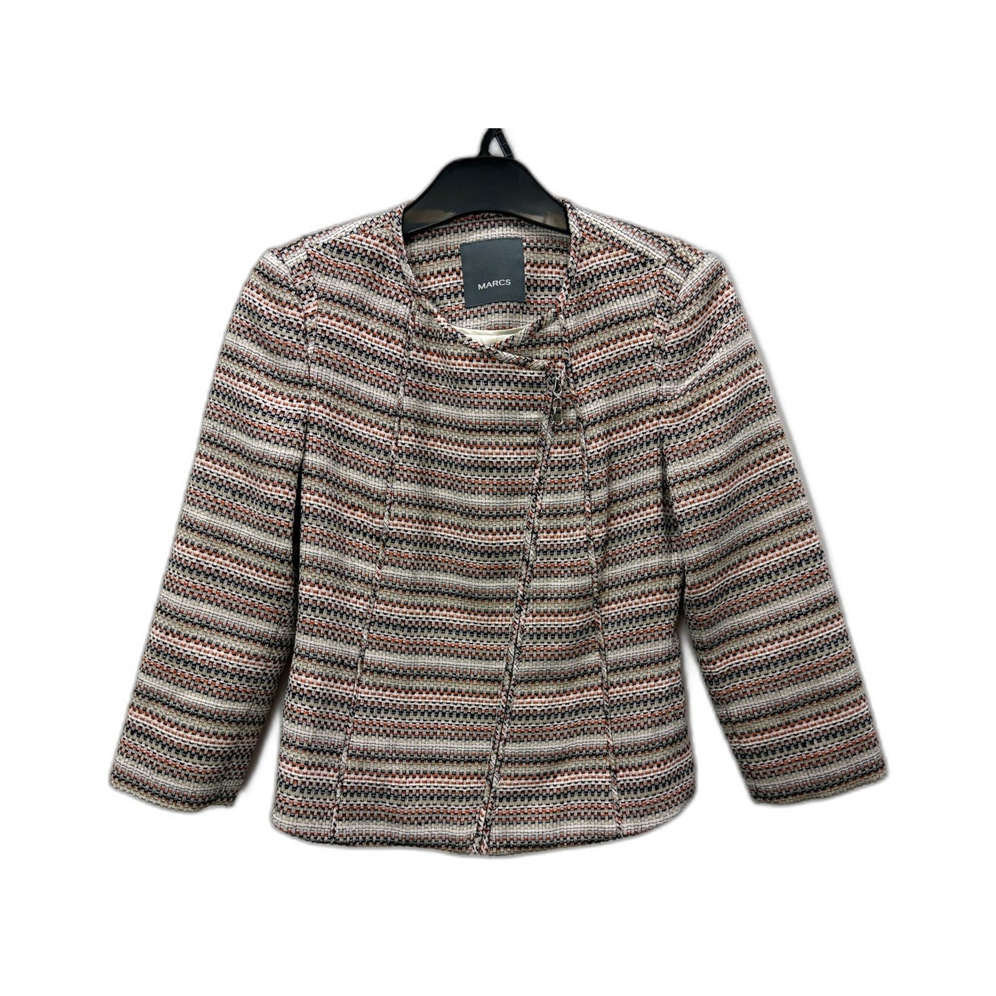 Marcs Womens Collarless Multicolor Striped Tweed Jacket for XS Size