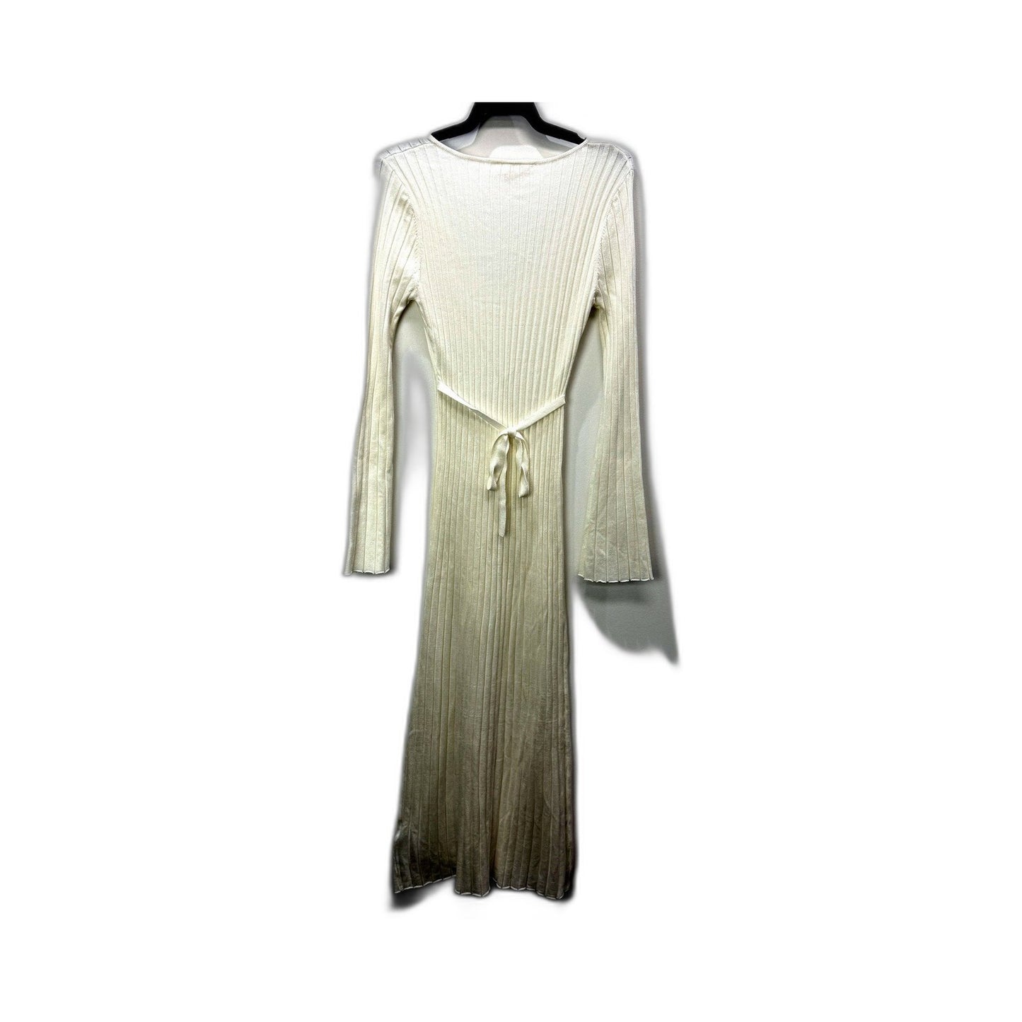 Subtitled Womens Ribbed Knit Maxi Dress Tie Waist Long Sleeve Ivory Size S NEW