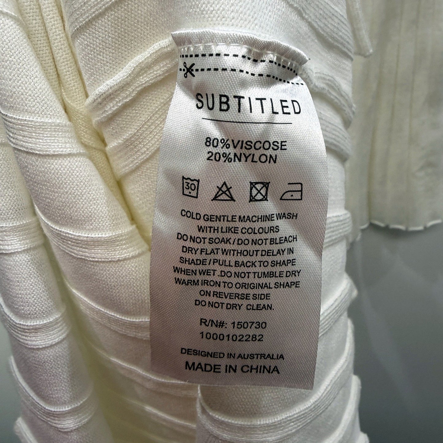 Subtitled Womens Ribbed Knit Maxi Dress V-Neck Tie Waist Viscose Ivory Size NEW