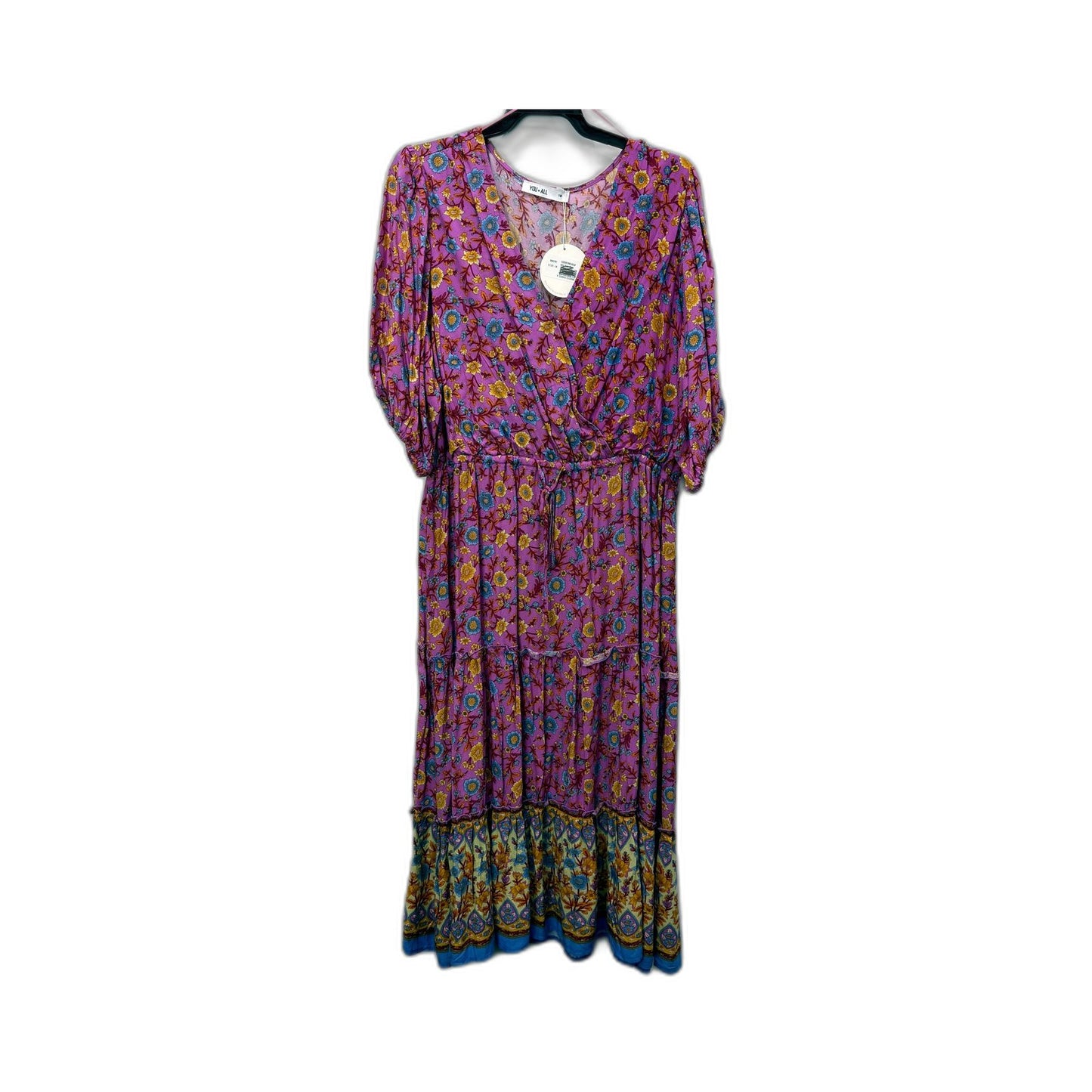 You + All Womens Boho Maxi Dress Floral Tiered Puff Sleeve Multi Color Size NEW