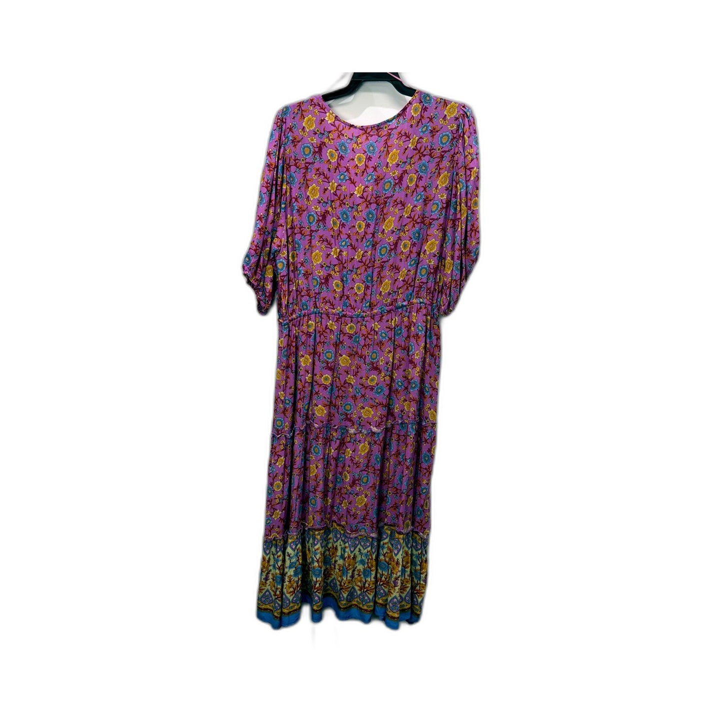 You + All Womens Boho Maxi Dress Floral Tiered Puff Sleeve Multi Color Size NEW