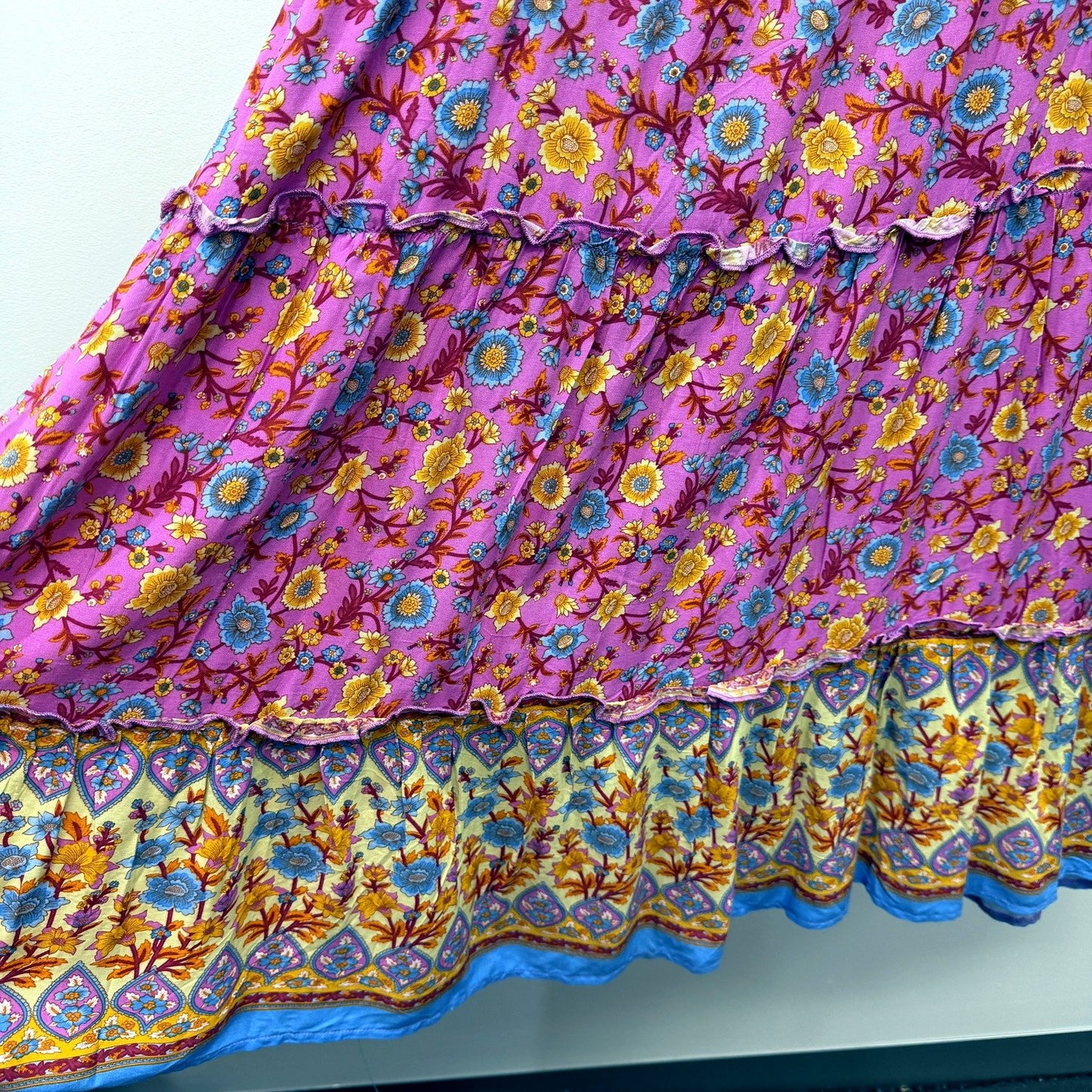 You + All Womens Boho Maxi Dress Floral Tiered Puff Sleeve Multi Color Size NEW