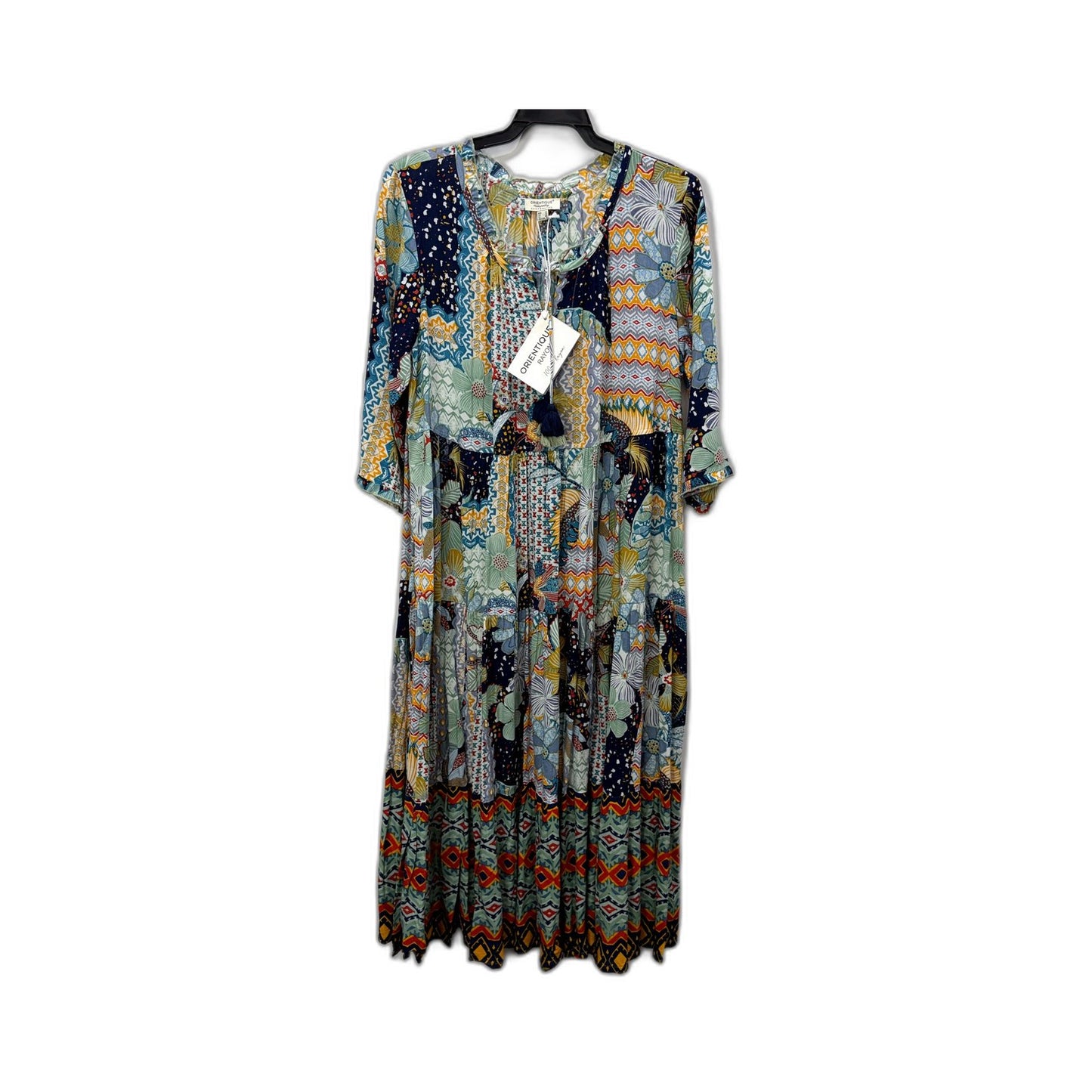 Orientique Womens Boho Midi Dress with Multi-Color Print, Size 12 NEW