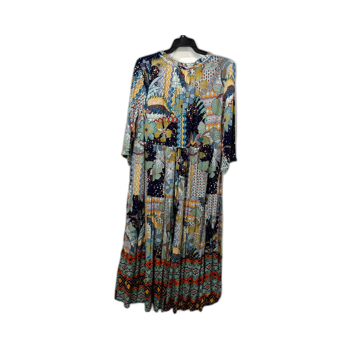 Orientique Womens Boho Midi Dress with Multi-Color Print, Size 12 NEW