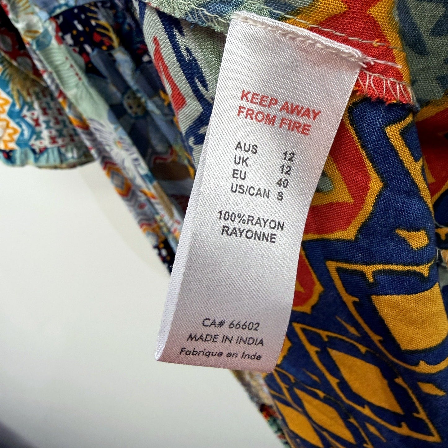 Orientique Womens Boho Midi Dress with Multi-Color Print, Size 12 NEW