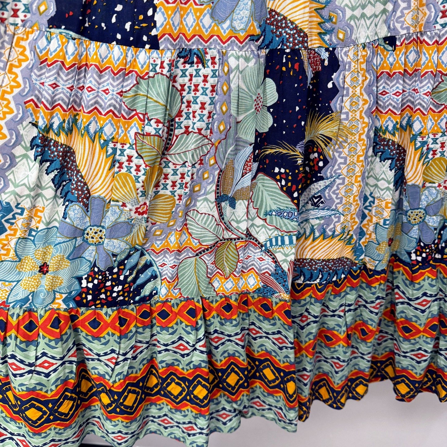 Orientique Womens Boho Midi Dress with Multi-Color Print, Size 12 NEW