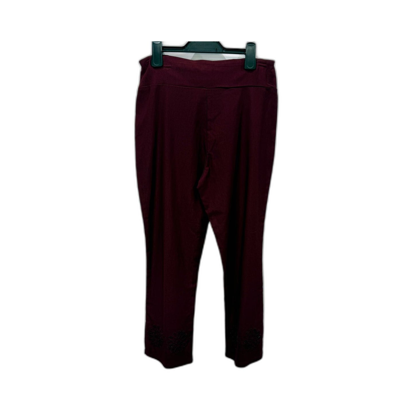 Lilia Womens Floral Embroidered Elastic Waist Burgundy Pants Size S NEW