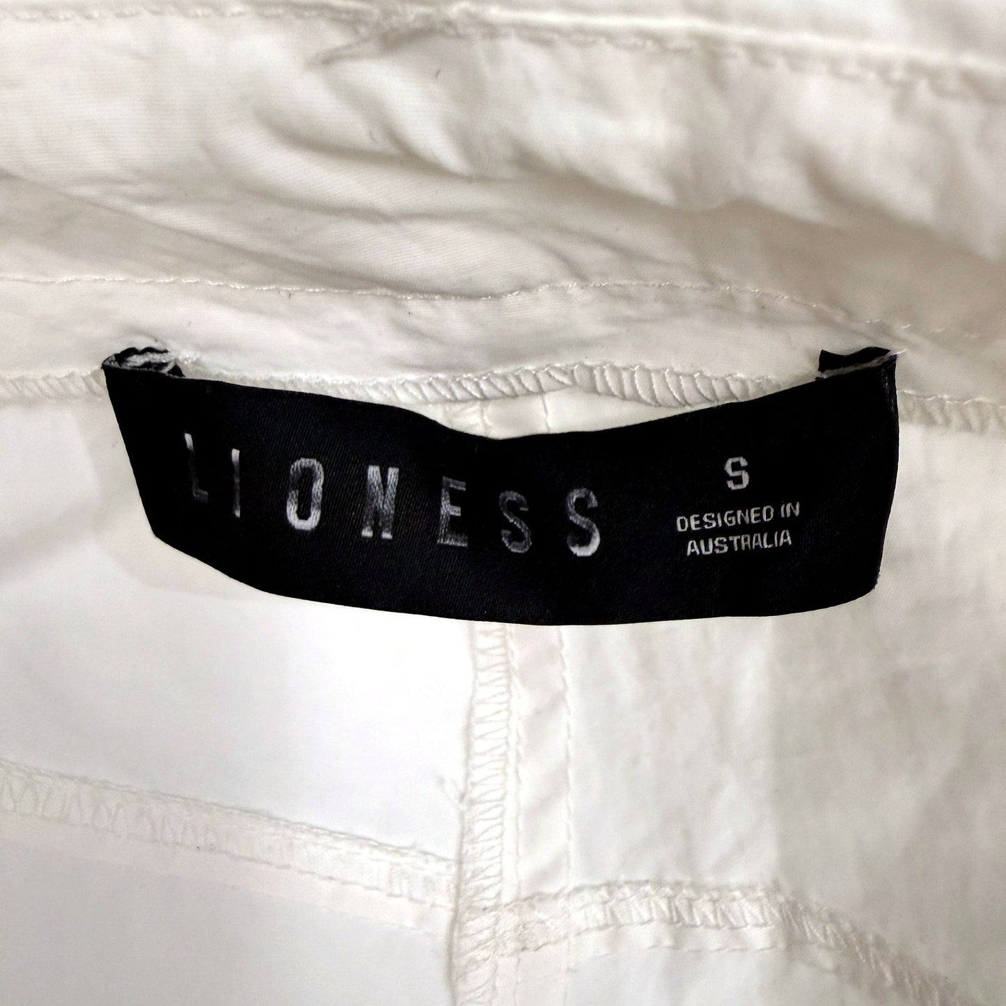 Lioness Womens White Cotton Cargo Pants with Drawstring Small NEW
