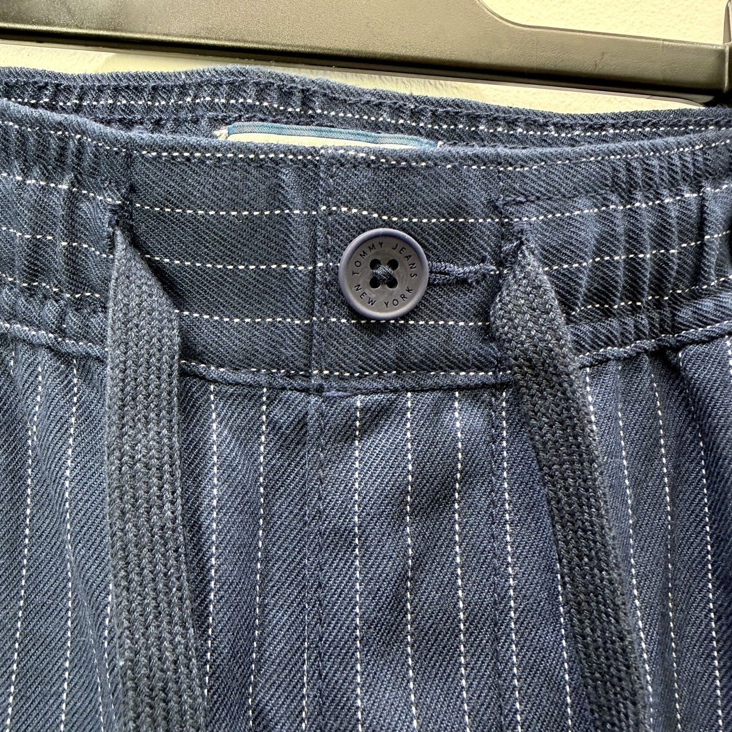 Tommy Jeans Mens Navy Blue Pinstriped Cotton Pants, Size M