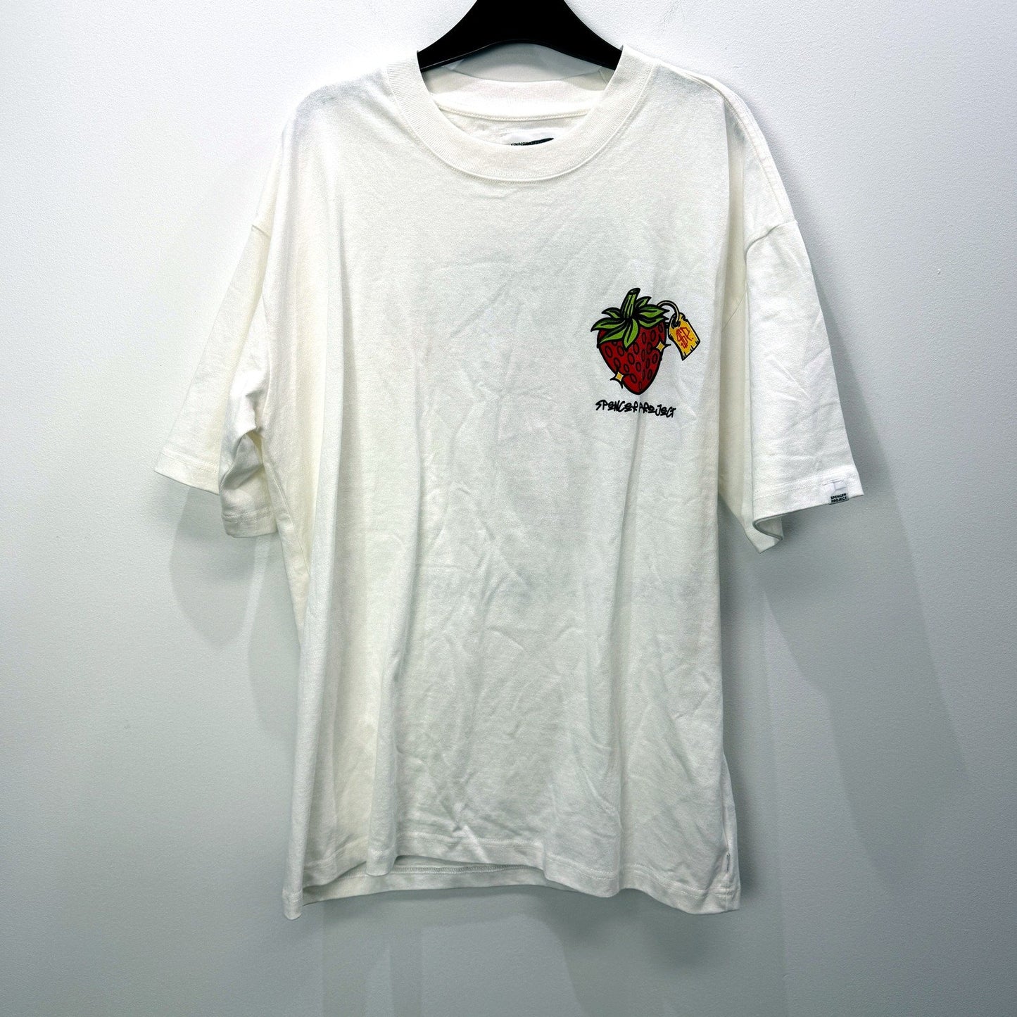 Spencer Project Mens White Cotton T-Shirt with Strawberry Print Size L NEW