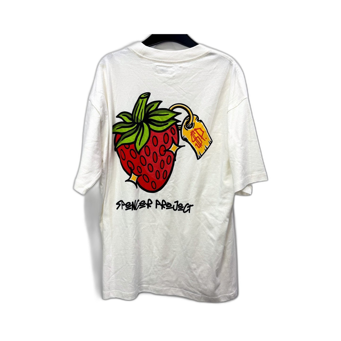 Spencer Project Mens White Cotton T-Shirt with Strawberry Print Size L NEW