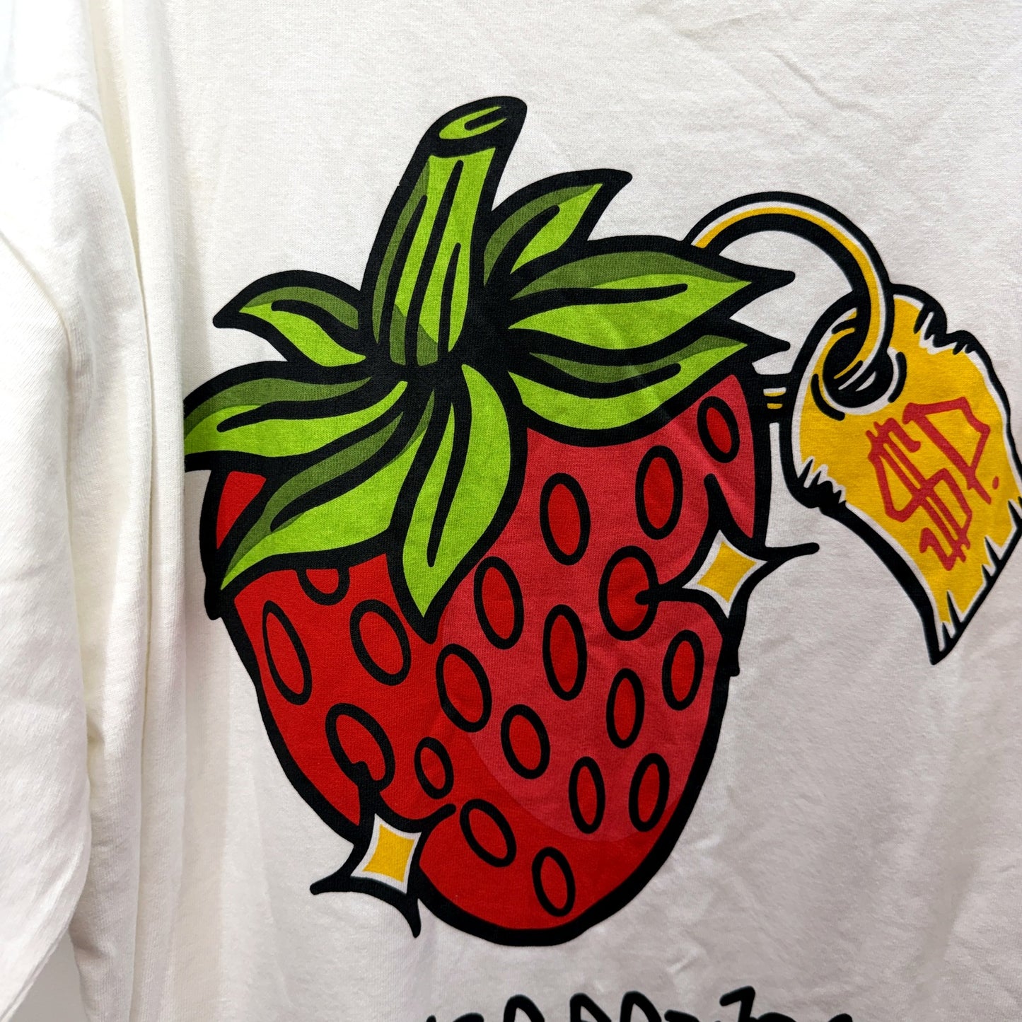 Spencer Project Mens White Cotton T-Shirt with Strawberry Print Size L NEW