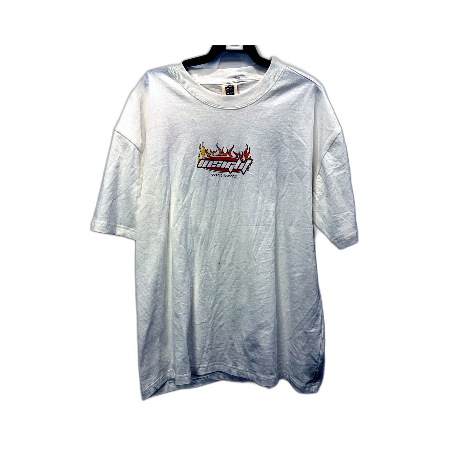 Insight Mens Graphic T-Shirt with Flame Design, White Cotton Tee, Size L NEW