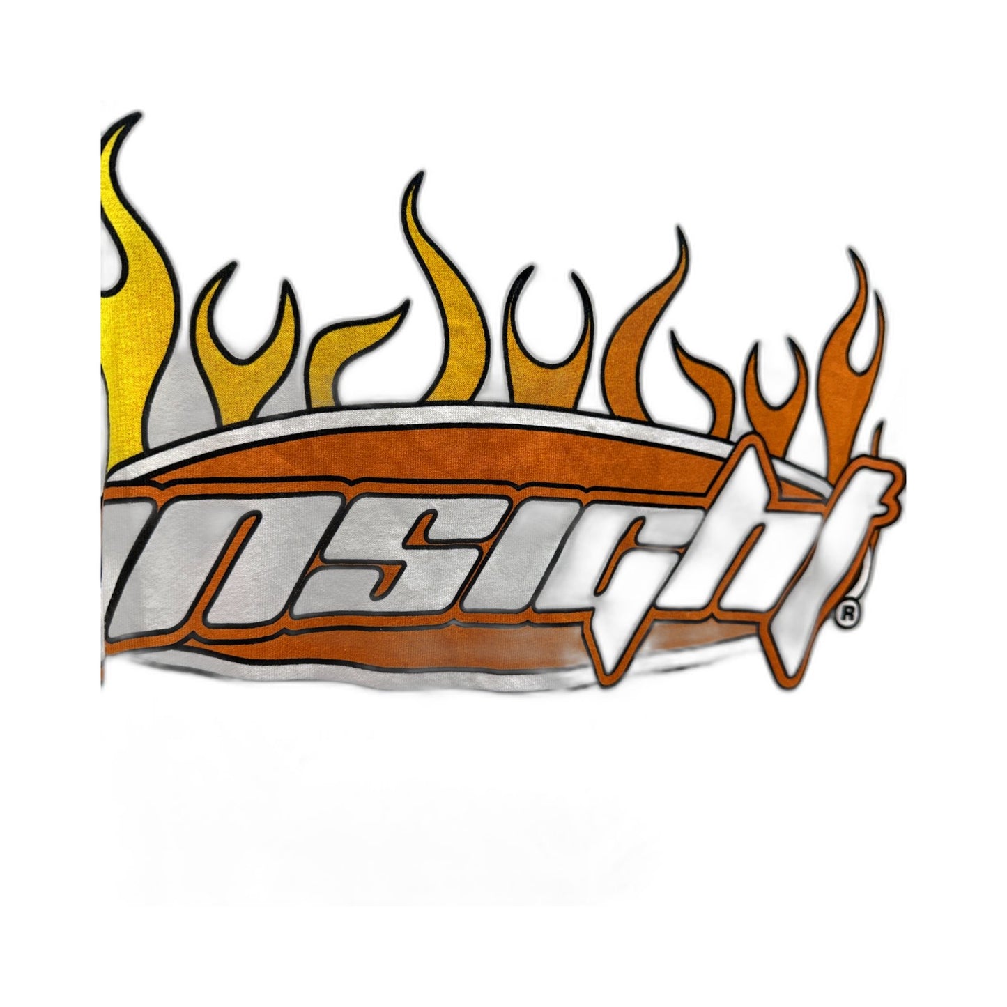 Insight Mens Graphic T-Shirt with Flame Design, White Cotton Tee, Size L NEW