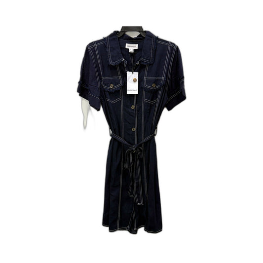 Orientique Womens Linen Button Dress in Navy - Casual Feminine Style Size 14 NEW