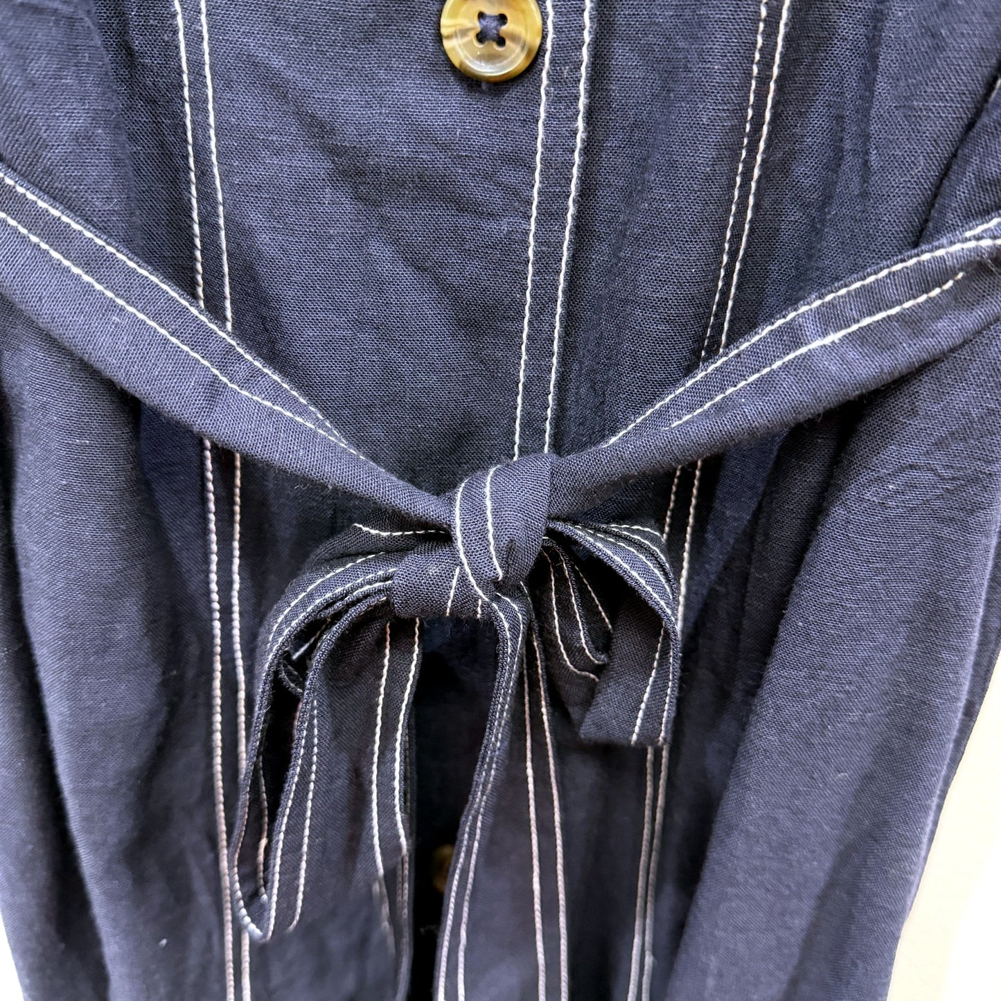 Orientique Womens Linen Button Dress in Navy - Casual Feminine Style Size 14 NEW