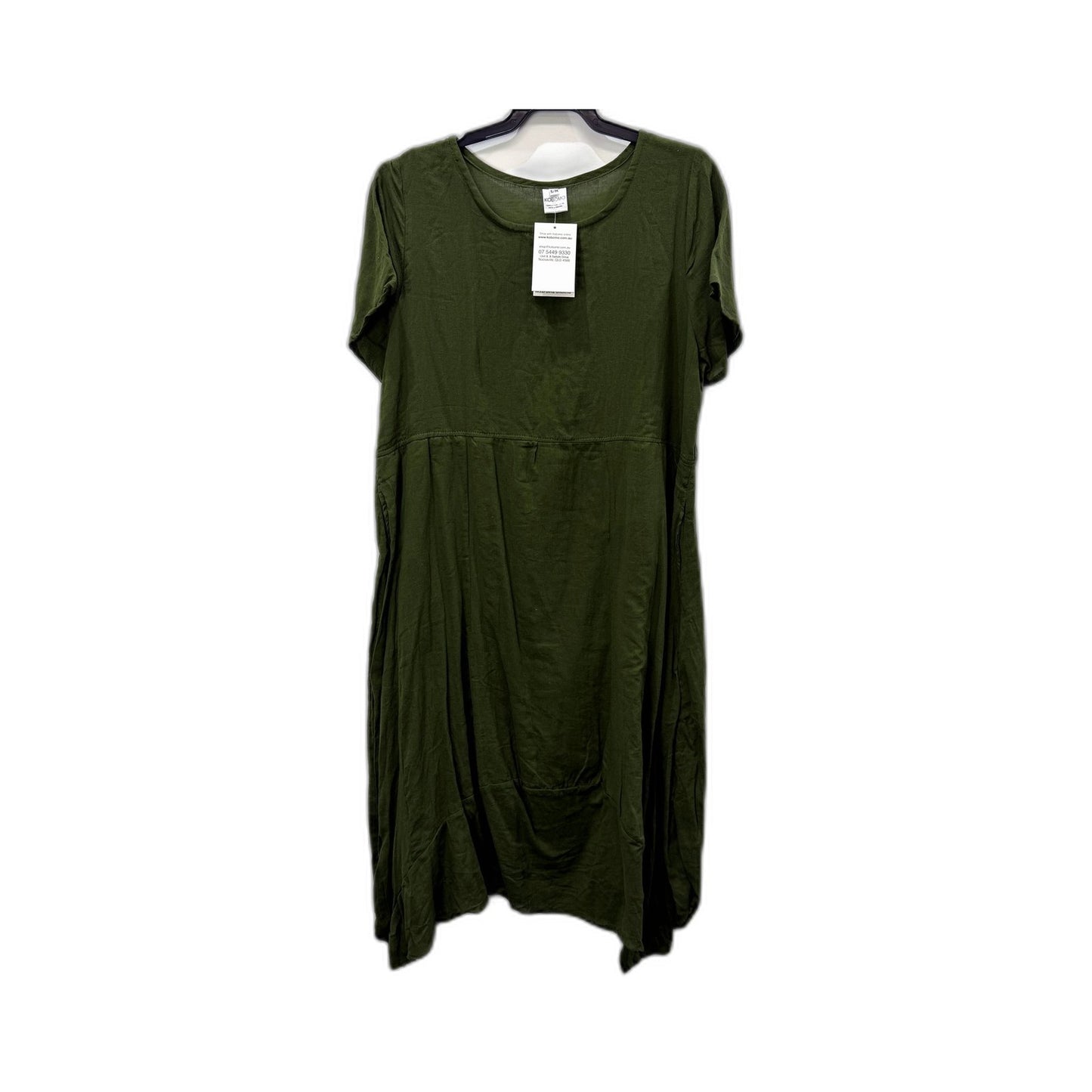 Kobomo Womens Pullover Dress Olive Green Loose Flowy Short Sleeve Size S/M NEW