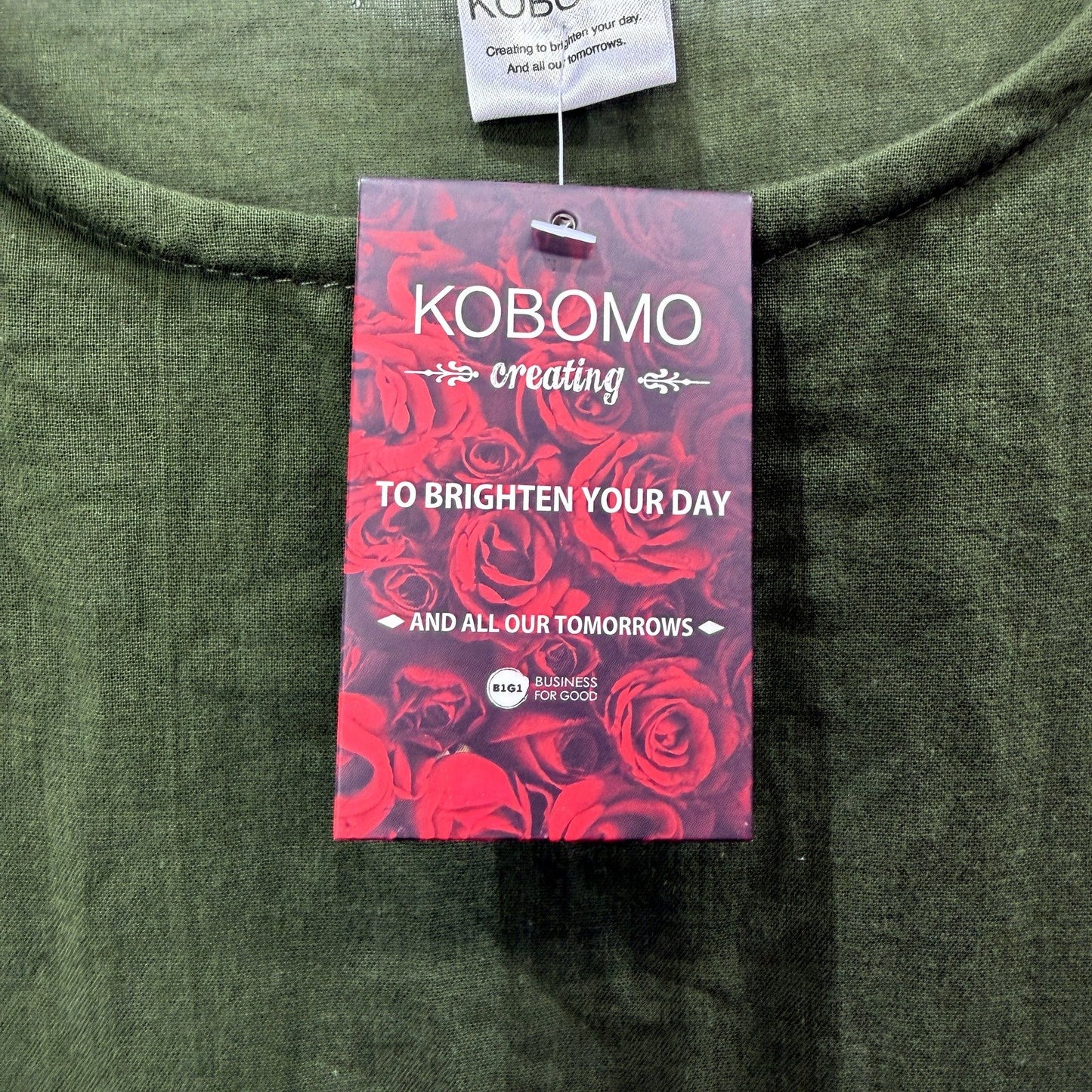 Kobomo Womens Pullover Dress Olive Green Loose Flowy Short Sleeve Size S/M NEW