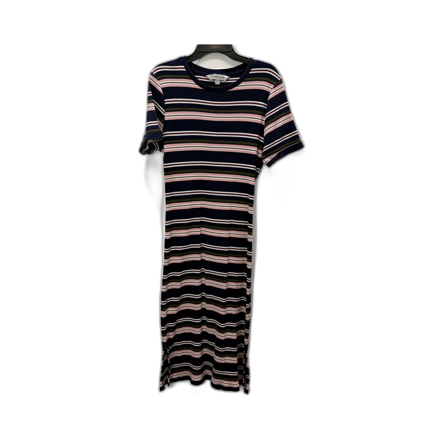 Emerson Womens Striped Knit T-Shirt Dress Multi Color Olive Size L