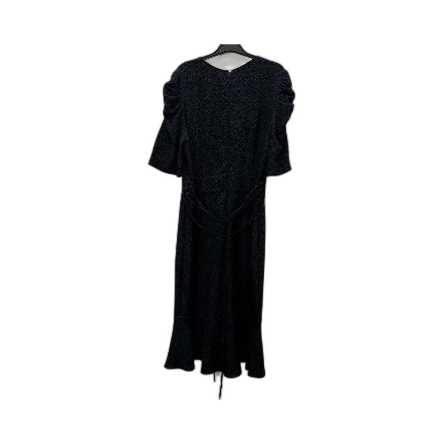Seed Heritage Womens Puff Sleeve Midi Dress Flared Skirt Dark Blue Size 14 NEW