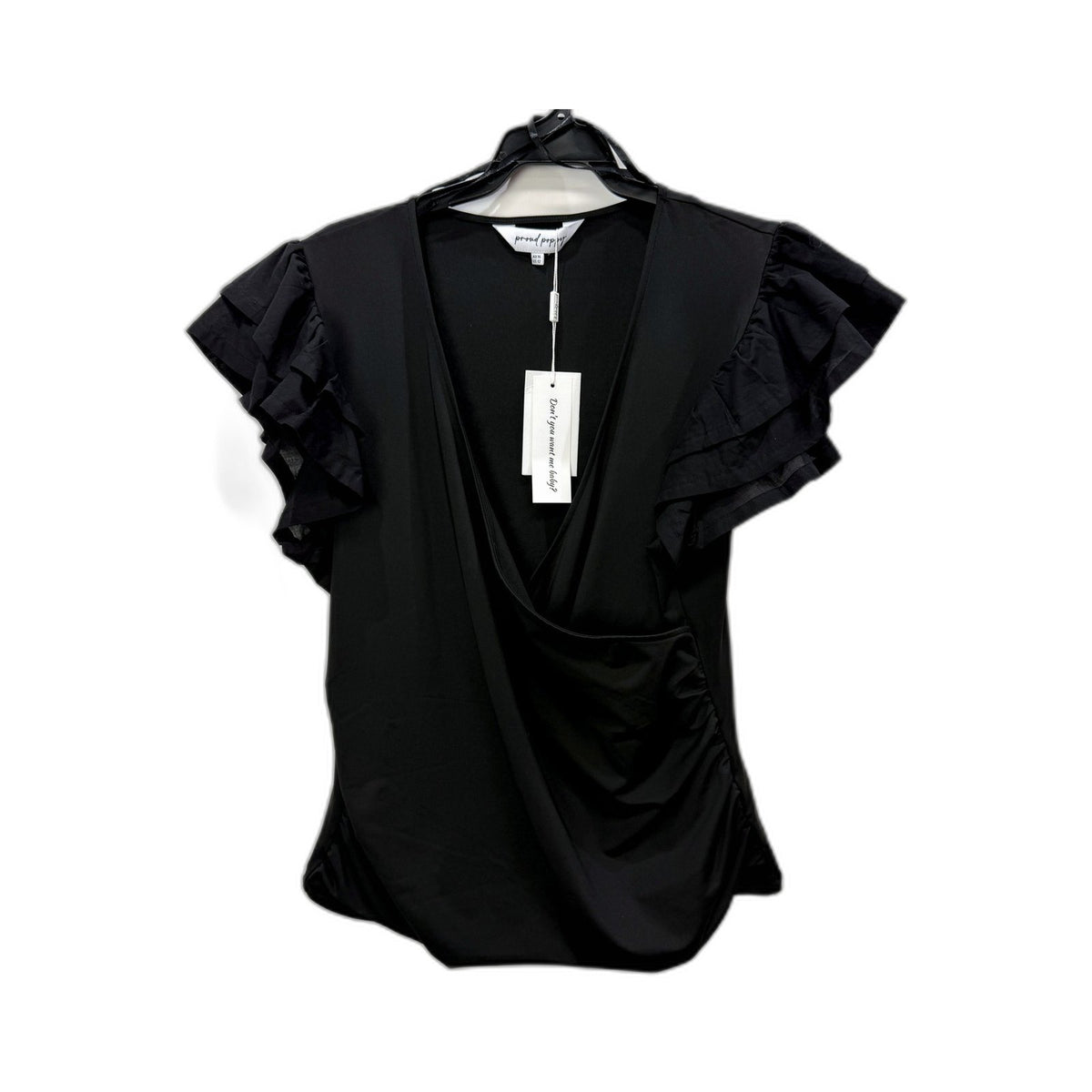 Proud Poppy Womens Ruffled Sleeve Wrap Blouse in Black, Size US 12 NEW