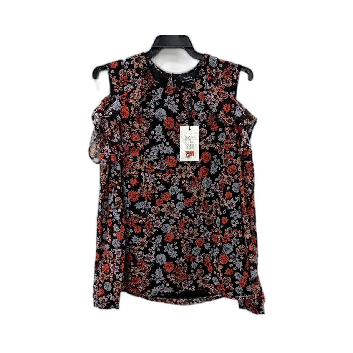 Bardot Womens Floral Ruffle Sleeve Cold Shoulder Twiggy Top Size 6 NEW