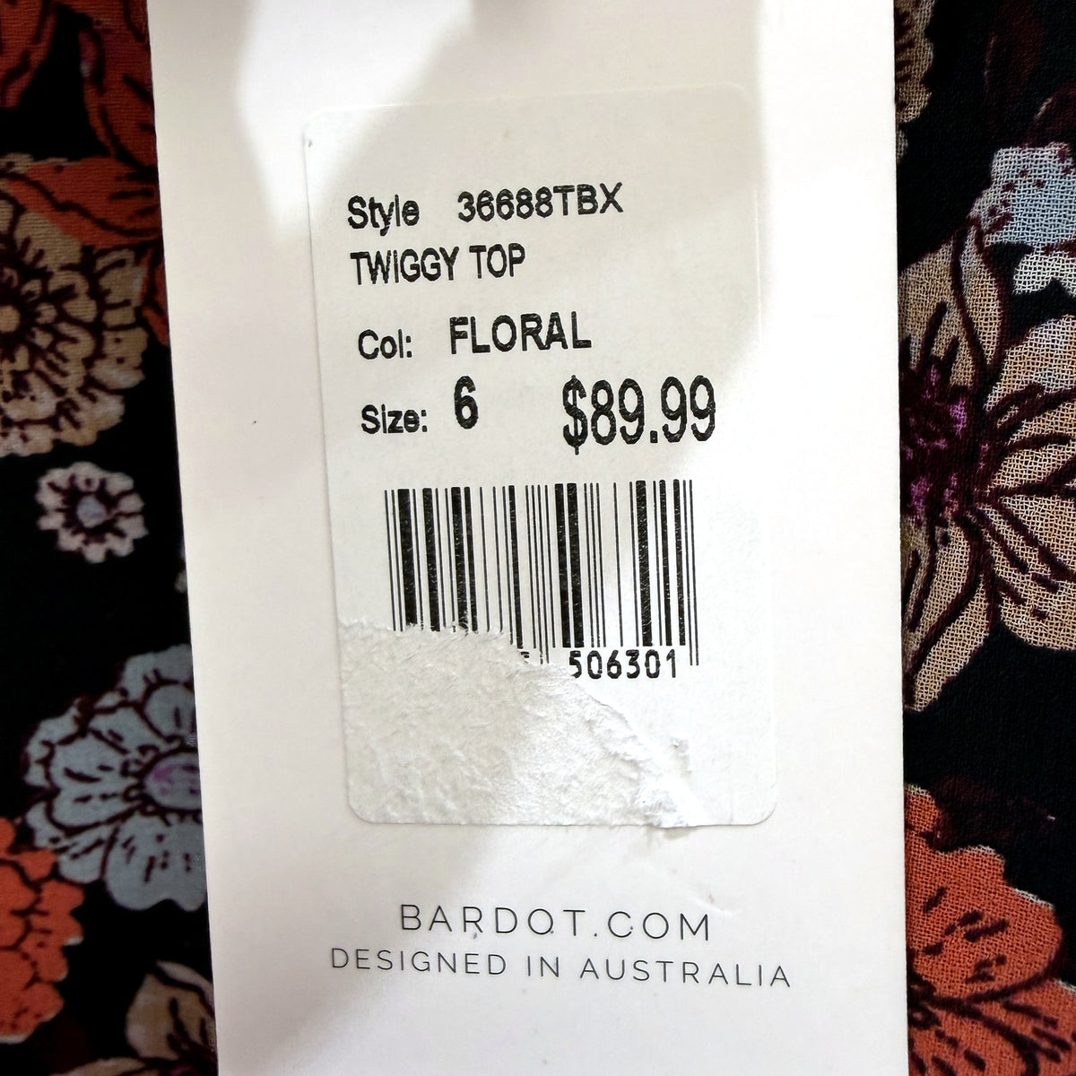 Bardot Womens Floral Ruffle Sleeve Cold Shoulder Twiggy Top Size 6 NEW