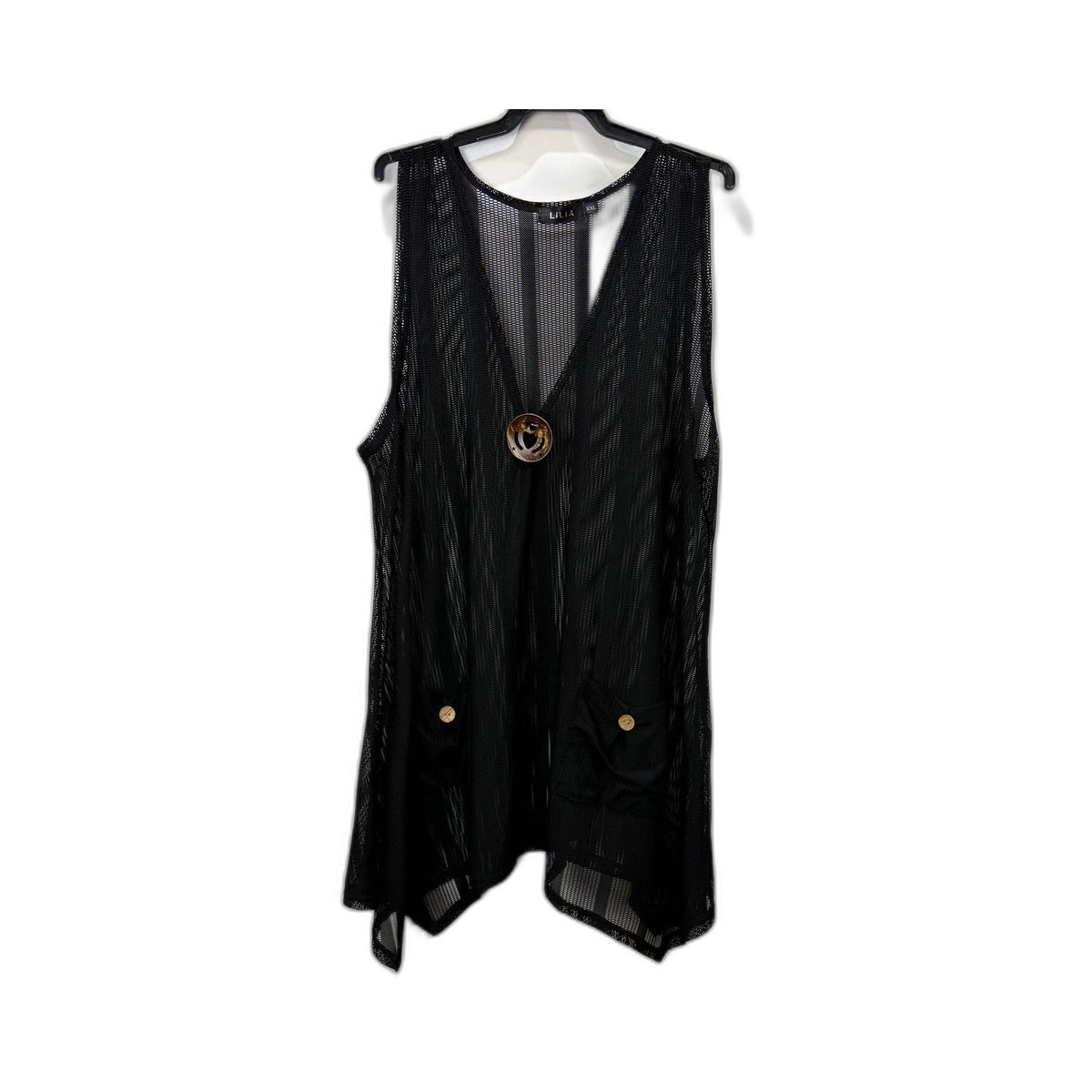 Lillia Womens Mesh Tank Top, Black Sleeveless Cotton Elastane XXL NEW