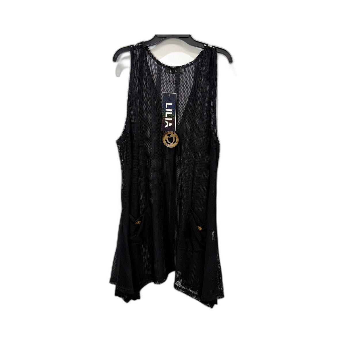 Lilia Womens Mesh Tank Top - Sleeveless, Loose Fit, Black, Size M NEW