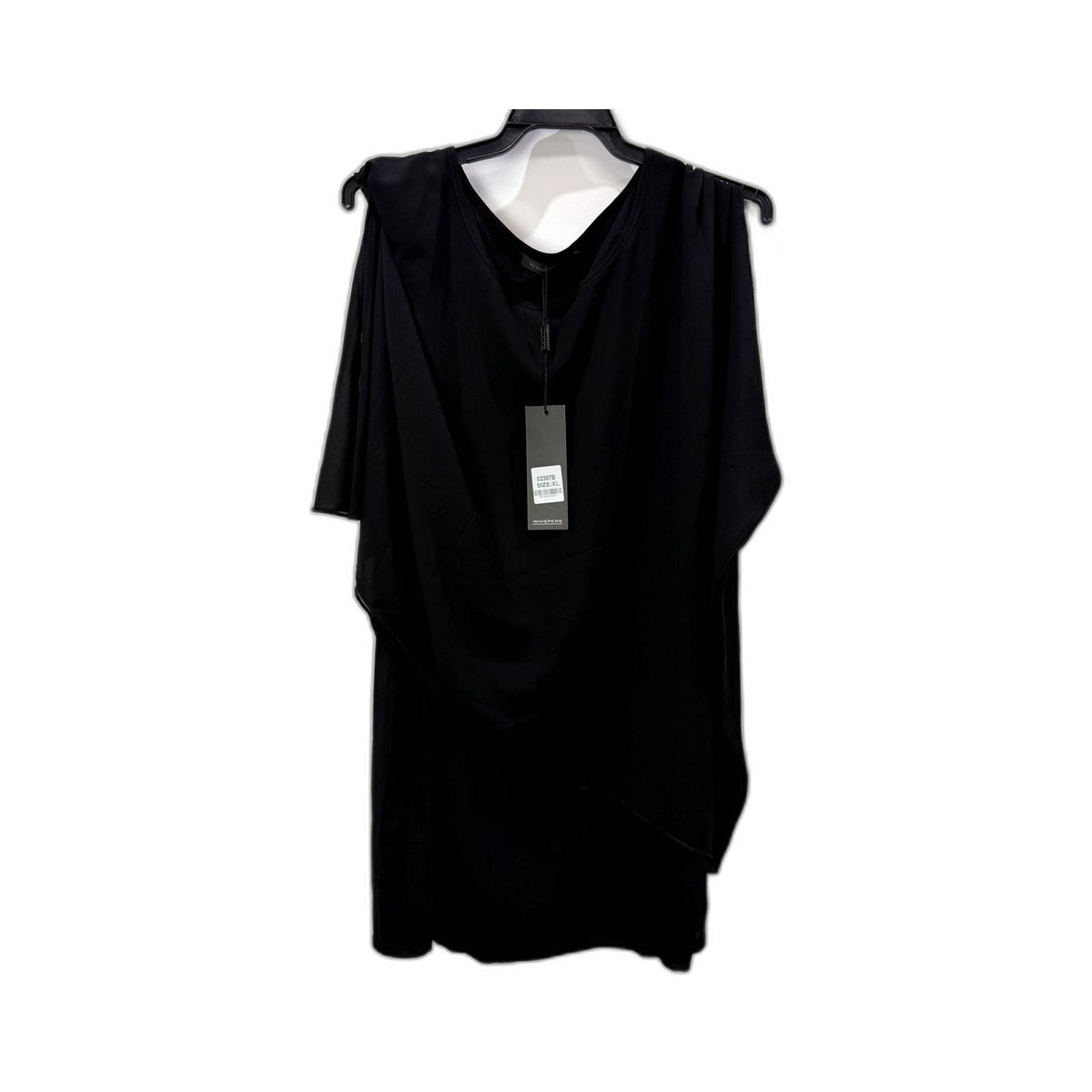 Whispers Womens Dual Layered Blouse Oversized Pullover Sweatshirt Black NEW