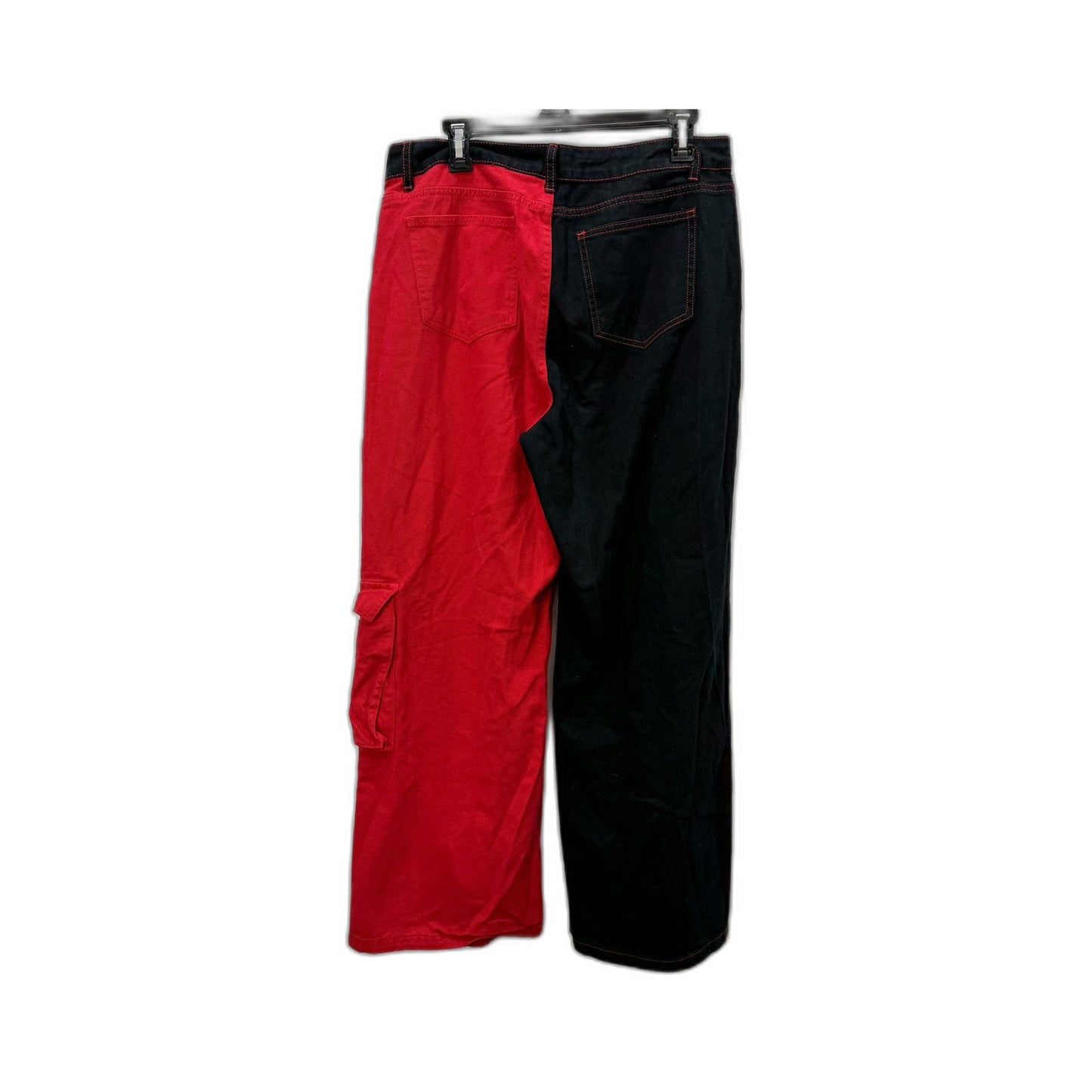 Romwe Womens Loose Straight Harley Quinn Denim Pants Black, Red Size L 14-16